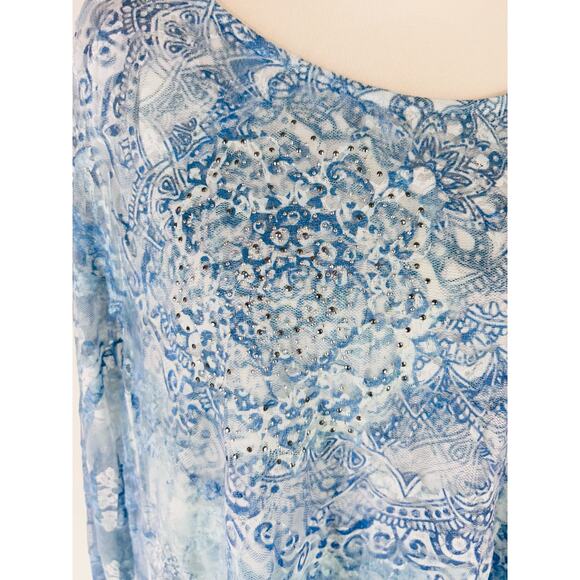 CALSTYLE Women’s Blue/White Lace Overlay Tunic Sz 2X - Picture 7 of 9